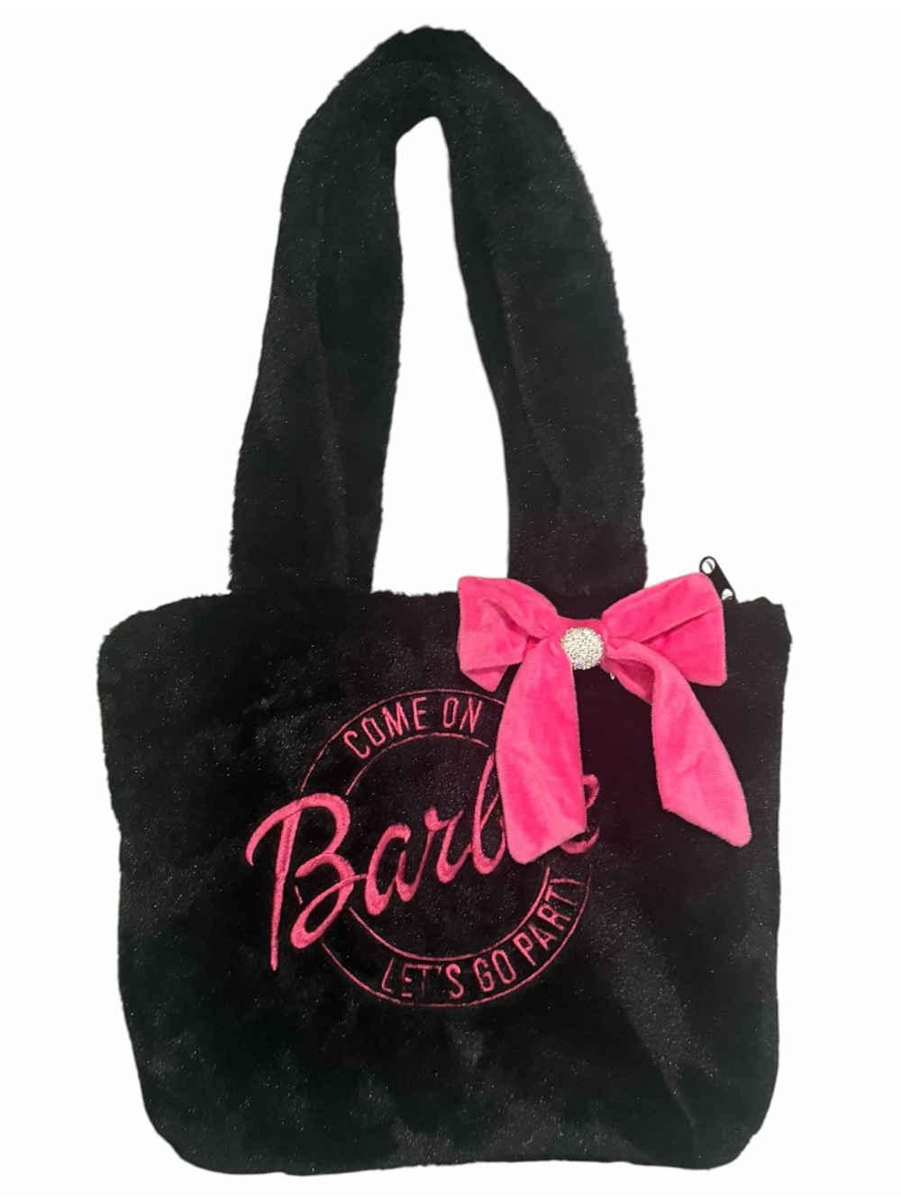 Barbie Black Plush Tote with Hot Pink Bow Accent